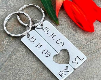 Couples Keyring, Personalised Special Date Gift, Relationship, Wedding, Anniversary, Valentine's Gift