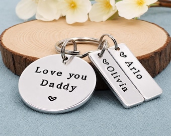 Personalised Daddy Keyring with Children’s Names, Father’s Day Gift for Dad or Grandad