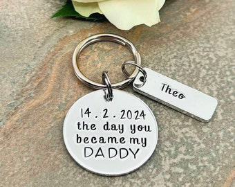 The Day You Became My Daddy Keyring, Personalised Daddy Grandad Keyring, Father's Day Gift, New Baby Gift