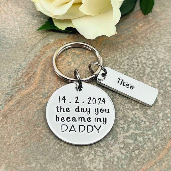 The Day You Became My Daddy Keyring, Personalised Daddy Grandad Keyring, Father's Day Gift, New Baby Gift