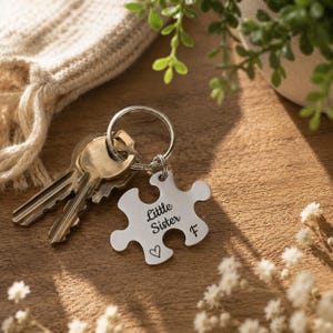 Personalised Engraved Puzzle Piece Keyring, Siblings Gift, Custom Family Keychain, Brothers Sisters Keepsake image 3