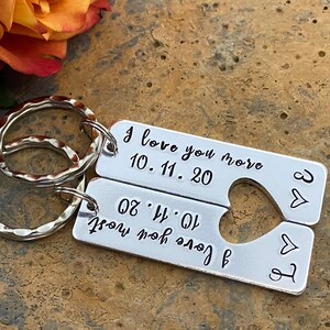 Couples Keyrings, I Love You More Most Personalised Keyring, Special Date, Wedding Anniversary Valentines Gift