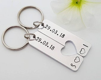 Couple Keyrings, Relationship Keyrings, Wedding, Anniversary Gift, Hand Stamped Personalised Keyrings Keychains, Boyfriend, Valentine's Gift