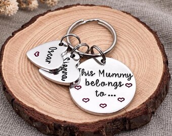 Personalised Mummy Keyring with Children’s Heart Name Tags, This Mummy Belongs To Gift