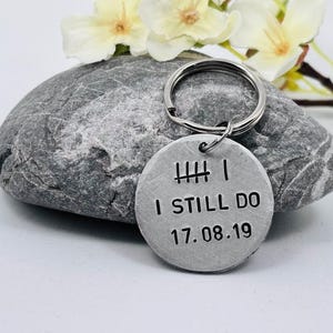 6th Wedding Iron Anniversary Keyring, I Still Do, Tally Mark of 6, Wedding Iron Anniversary Gift