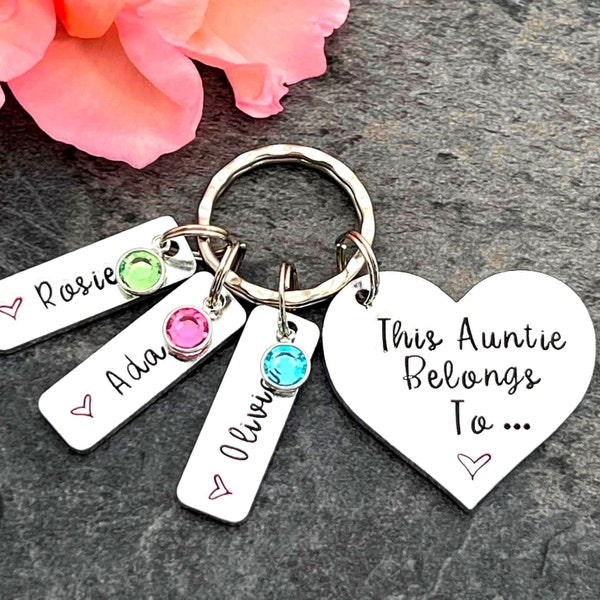 Auntie Keyring with  Birthstones, This Auntie Belongs To Personalised Keyring, Mother's Day Gift