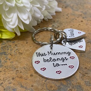 Gift for Mum, Mother's Day Gift, Hand Stamped Personalised Keyring Keychain, This Mummy Belongs To..., Mummy keyring keychain image 3