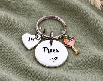 Personalised 18th Birthday Keyring, Girls Hand Stamped Gift