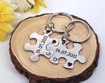 Personalised Couples Keyrings Set, Special Date & Initials, Anniversary, Wedding, Valentine’s Gift