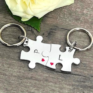 Personalised Initials MINI Puzzle Keyrings, Couples Gift for Anniversary & Valentine's