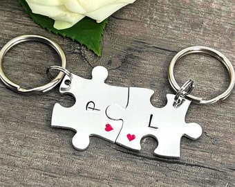 Personalised Initials MINI Puzzle Keyrings, Couples Gift for Anniversary & Valentine's