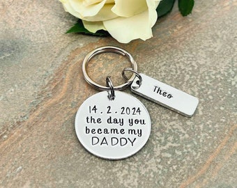 The Day You Became My Daddy Keyring, Personalised Daddy Grandad Keyring, Father's Day Gift, New Baby Gift