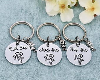Sisters Keyring, Big Mid Lil Sis Keyring, Big Middle Little Sister Gift, Siblings Gift