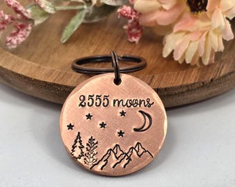 7th Anniversary Copper Keyring, 2555 moons, 7 Year Anniversary Gift for Him or Her
