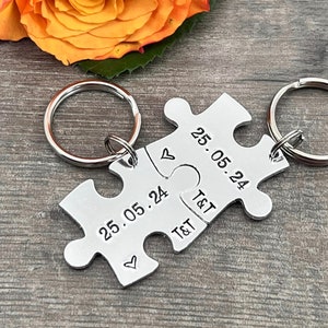 Couples Gift, Puzzle Keyring, Special Date Personalised Keyring, Relationship, Wedding, Anniversary, Valentines Gift image 1