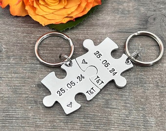 Couples Gift, Puzzle Keyring, Special Date Personalised Keyring, Relationship, Wedding, Anniversary, Valentines Gift