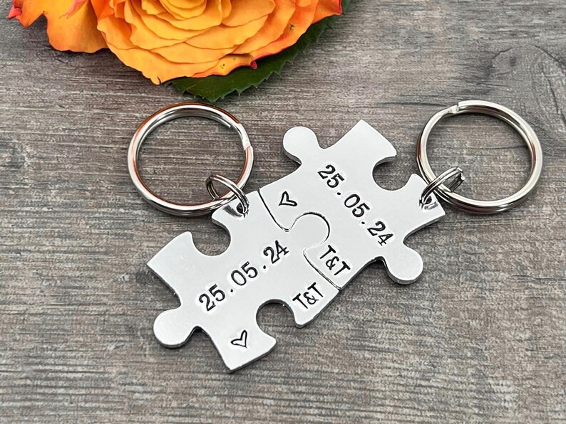 Couples Gift, Puzzle Keyring, Special Date Personalised Keyring, Relationship, Wedding, Anniversary, Valentines Gift image 1