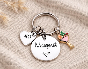 Womens 40th Birthday Gift, 40th Personalised Keyring for Her, Name Keyring
