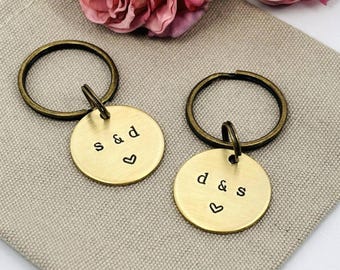 Brass Couples Gift, Personalised Initial Keyring, 21st Wedding, Anniversary Gift