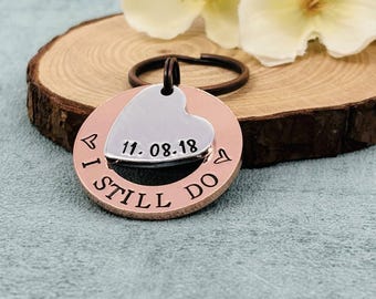 Personalised "I Still Do" Keyring, Copper Anniversary Gift, Wedding Anniversary Keepsake, Custom Date Gift for Husband or Wife