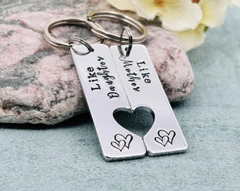 Hand Stamped Mother Daughter Keyrings, Matching Aluminum Set