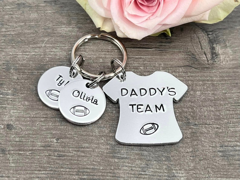 Daddy Gift, Daddy's Team, Personalised Rugby Player Keyring, Father's Day Gift image 1