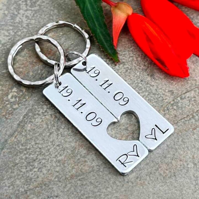 Couples Keyring, Personalised Special Date Gift, Relationship, Wedding, Anniversary, Valentine's Gift image 2