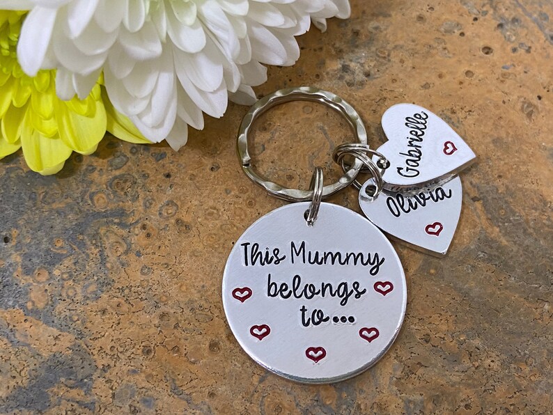 Gift for Mum, Mother's Day Gift, Hand Stamped Personalised Keyring Keychain, This Mummy Belongs To..., Mummy keyring keychain image 7