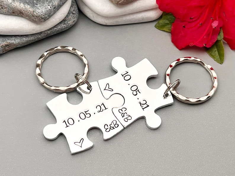 Couples Gift, Puzzle Keyring, Special Date Personalised Keyring, Relationship, Wedding, Anniversary, Valentines Gift image 1