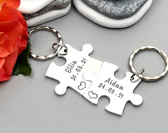 Couples Keyring, Special Date and Name, Personalised Couple Keyring, Jigsaw, Boyfriend, Relationship, Wedding, Anniversary, Valentines Gift
