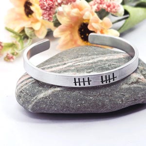 10 Year Anniversary Adjustable  Bracelet, Aluminium Hand Stamped Cuff, I Still Do with Tally Marks, Personalised Anniversary Jewellery