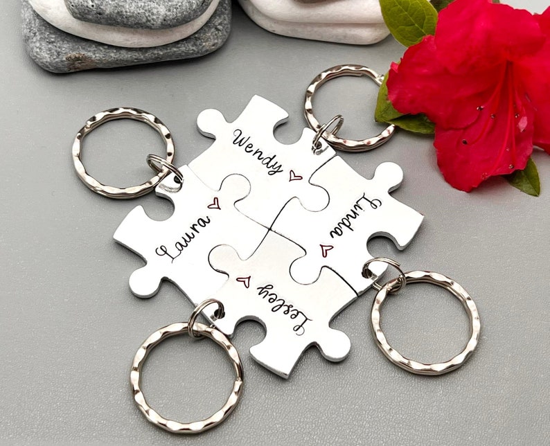 Family Interlocking Puzzle Keyring, Couples Keychains, Hand Stamped, Personalised Keychains, Wedding, Valentine's Gift, Best Friends Gift 