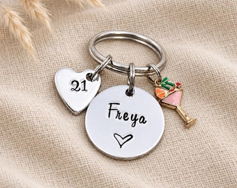 Girls 21st Birthday Gift, Personalised Birthday Keyring for Her