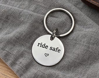 Ride Safe Motorcycle Keyring, Personalised Biker Gift, Motorbike Gift for Husband Boyfriend