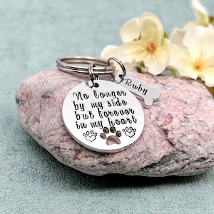 Pet Memorial Keyring, Dog Loss Jewellery, No Longer By My Side, Personalised Pet Keyring
