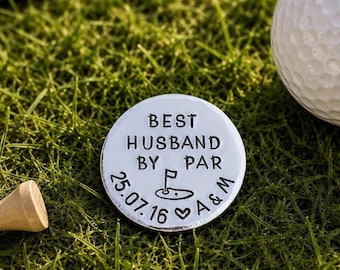 Marcador de pelotas de golf de aluminio estampado a mano, "El mejor marido por par", regalo de décimo aniversario