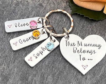 Mummy Keyring with  Birthstones, Personalised Gift for Mum, Stepmum, This Mummy Belongs To, Mother's Day Gift