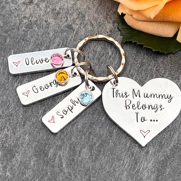 Mummy Keyring with  Birthstones, Personalised Gift for Mum, Stepmum, This Mummy Belongs To, Mother's Day Gift