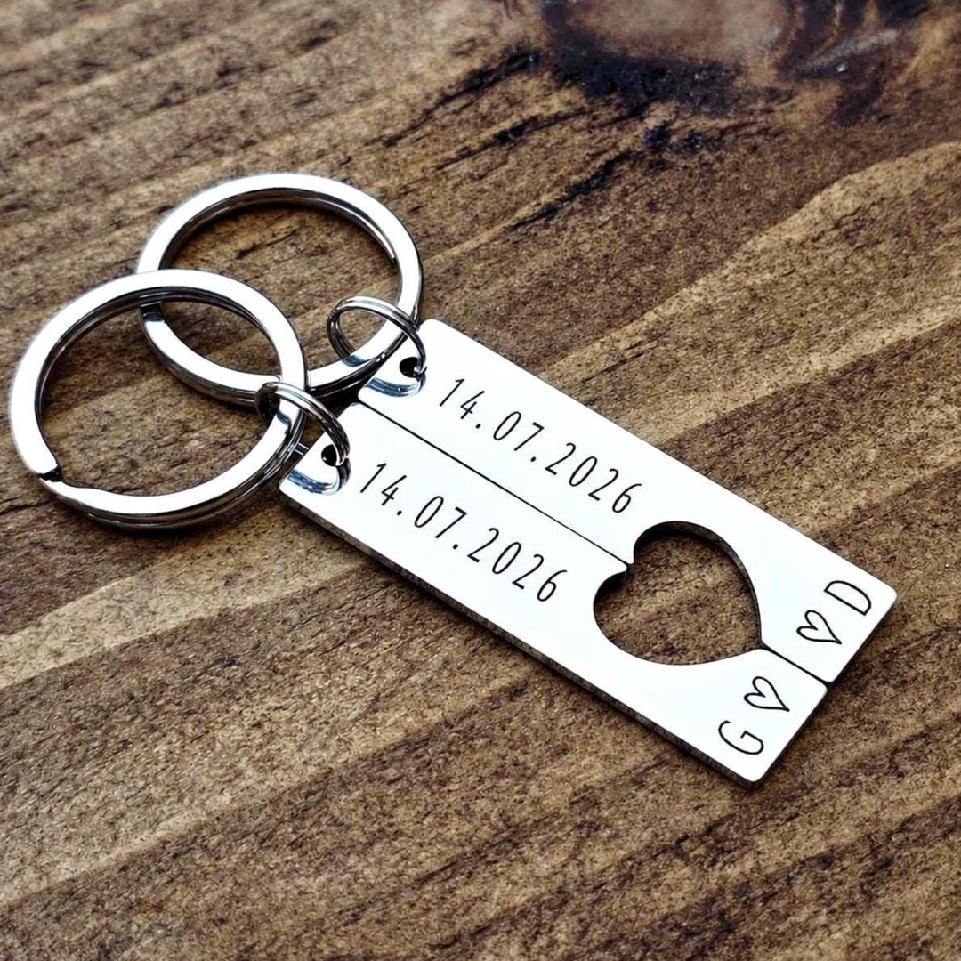 Personalised Couples Keyring Set, Engraved Matching Keyrings