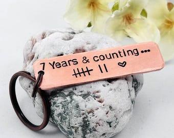 7th Wedding Anniversary Copper Keyring, I Still Do, Tally Mark of 7, Relationship Copper Gift
