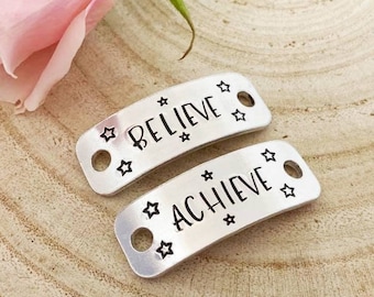 Personalised Trainer Tags, Believe Achieve, Running Shoe Tag, Fitness, Marathon Running Gift