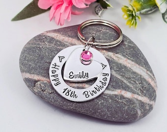 Girls 18th Birthday Gift, Personalised Birthstone Keyring