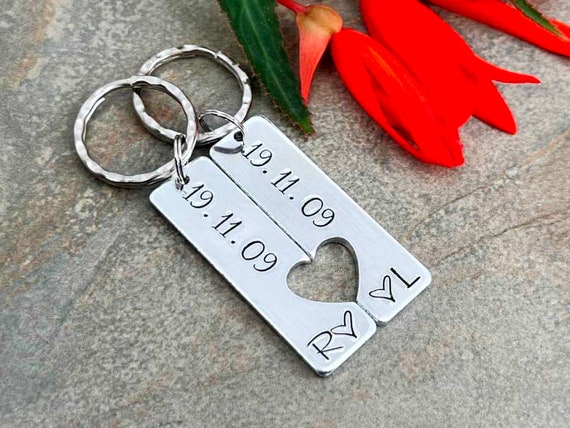 Custom Personalized Small Heart Keychain and Rectangle Keychain, Engraved  Initials, Anniversary Gift, Husband Wife Key Chain, Boyfriend Girlfriend