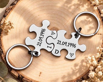 Personalised Couples Keyrings Set, Special Date & Initials, Anniversary, Wedding, Valentine’s Gift