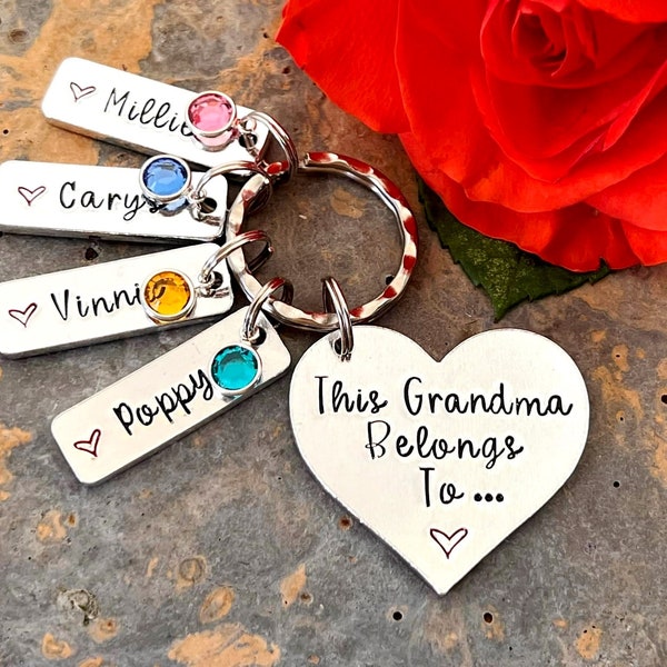 Grandma Keyring with  Birthstones, This Grandma Belongs To Personalised Keyring, Mother's Day Gift