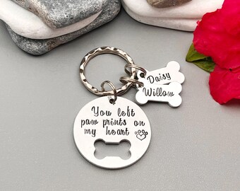 Pet Memorial Keyring Keychain,  Dog Loss Jewellery, You Left Paw Prints On My Heart, Pet Memorial Keychain, Personalised Pet Keyring