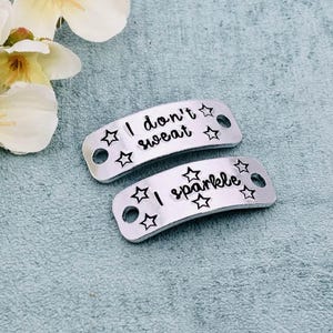 Personalised Trainer Tags, I don&#39;t sweat I sparkle, Running Shoe Tag, Marathon Runner Gift
