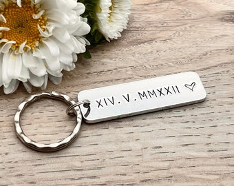 Couples Keyring, Special Date, Personalised Roman Numerals Keyring, Relationship, Wedding, Anniversary, Valentines Gift