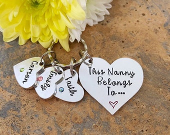 Nanny Keyring, This Nanny Belongs To Personalised Keyring with Preciosa Birthstones, Mother's Day Gift