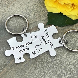 Couples Keyrings, I Love You More I Love You Most Personalised Puzzle Keyrings, Wedding Anniversary Valentine&#39;s Gift